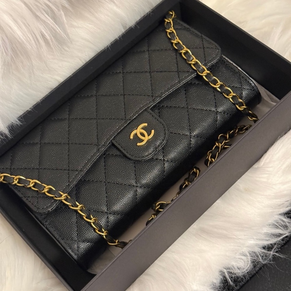 New beauty black makeup bag cosmetic chain quilted leather